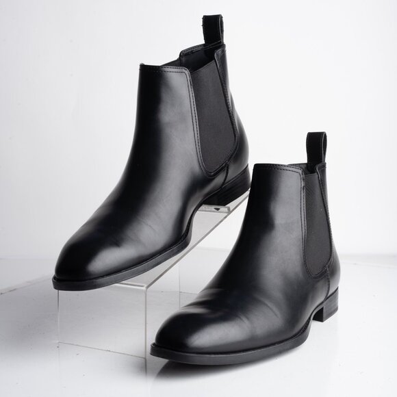 Zara Mens Faux Leather Stretch Ankle Boots Chelsea Black Sz US 12 EU 45 NWT